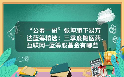 “公募一哥”张坤旗下易方达蓝筹精选：三季度抛医药、互联网-蓝筹股基金有哪些