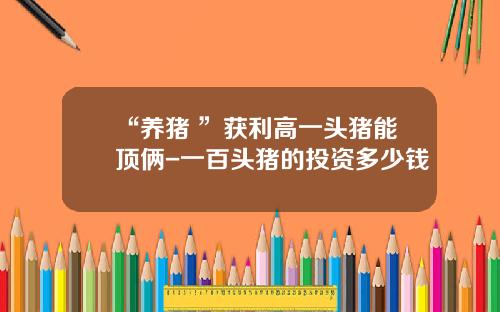 “养猪+”获利高一头猪能顶俩-一百头猪的投资多少钱