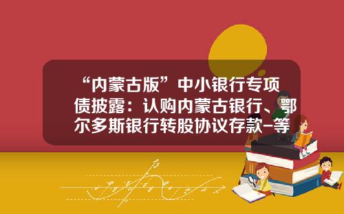 “内蒙古版”中小银行专项债披露：认购内蒙古银行、鄂尔多斯银行转股协议存款-等额偿债基金