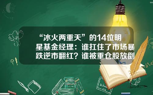 “冰火两重天”的14位明星基金经理：谁扛住了市场暴跌逆市翻红？谁被重仓股放倒？-基金的明星