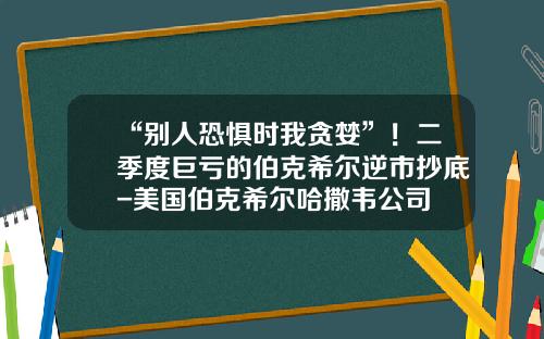 “别人恐惧时我贪婪”！二季度巨亏的伯克希尔逆市抄底-美国伯克希尔哈撒韦公司