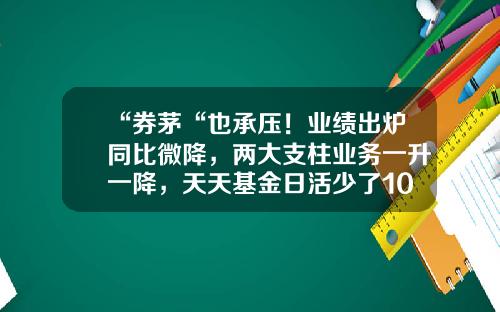 “券茅“也承压！业绩出炉同比微降，两大支柱业务一升一降，天天基金日活少了100万-天天基金网