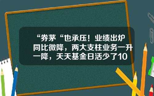 “券茅“也承压！业绩出炉同比微降，两大支柱业务一升一降，天天基金日活少了100万-天天天基金网
