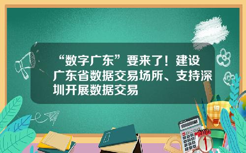“数字广东”要来了！建设广东省数据交易场所、支持深圳开展数据交易