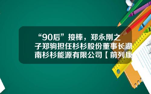 “90后”接棒，郑永刚之子郑驹担任杉杉股份董事长湖南杉杉能源有限公司【前列康】