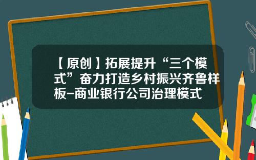 【原创】拓展提升“三个模式”奋力打造乡村振兴齐鲁样板-商业银行公司治理模式