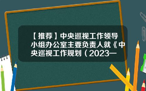 【推荐】中央巡视工作领导小组办公室主要负责人就《中央巡视工作规划（2023—2027年）》答记者问-中央一个巡视组多少人