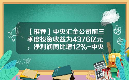 【推荐】中央汇金公司前三季度投资收益为4376亿元，净利润同比增12%-中央汇金有多少钱