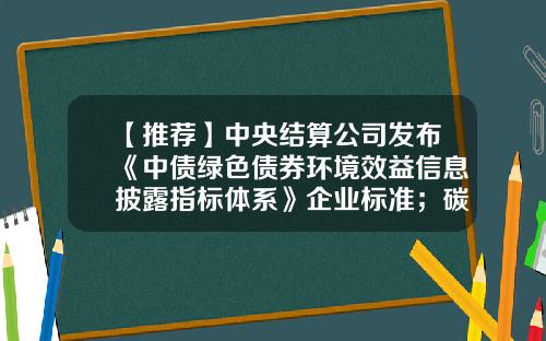 【推荐】中央结算公司发布《中债绿色债券环境效益信息披露指标体系》企业标准；碳酸锂逼近60万元吨，专家称谨防价格回调风险投资者早报-上投双息基金