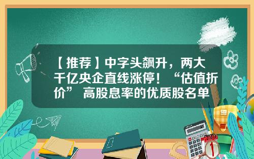【推荐】中字头飙升，两大千亿央企直线涨停！“估值折价”+高股息率的优质股名单出炉-业内较好的股票资讯