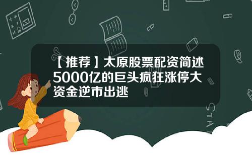 【推荐】太原股票配资简述5000亿的巨头疯狂涨停大资金逆市出逃