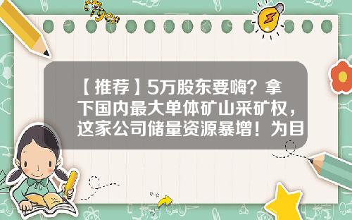 【推荐】5万股东要嗨？拿下国内最大单体矿山采矿权，这家公司储量资源暴增！为目前在采矿山储量8倍-广东省广晟韶关投资发展有限公司