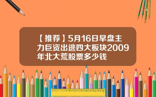 【推荐】5月16日早盘主力巨资出逃四大板块2009年北大荒股票多少钱