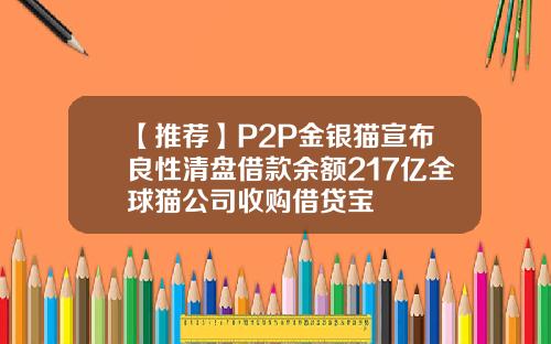 【推荐】P2P金银猫宣布良性清盘借款余额217亿全球猫公司收购借贷宝