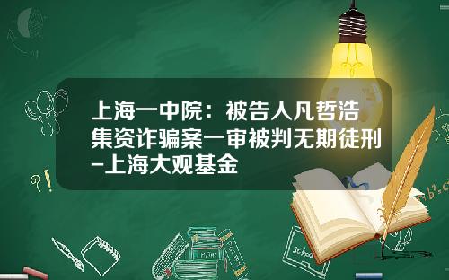 上海一中院：被告人凡哲浩集资诈骗案一审被判无期徒刑-上海大观基金