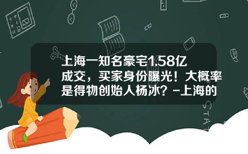上海一知名豪宅1.58亿成交，买家身份曝光！大概率是得物创始人杨冰？-上海的豪宅多少钱