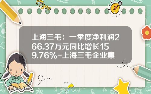 上海三毛：一季度净利润266.37万元同比增长159.76%-上海三毛企业集团股份有限公司