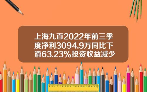 上海九百2022年前三季度净利3094.9万同比下滑63.23%投资收益减少-上海九百现在多少钱