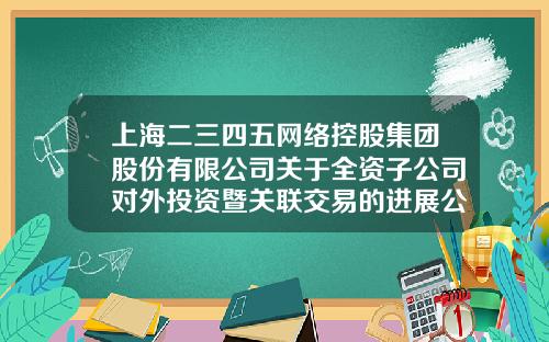 上海二三四五网络控股集团股份有限公司关于全资子公司对外投资暨关联交易的进展公告-巨潮资讯网二三四五股票