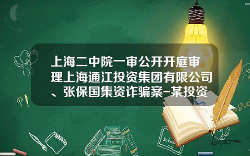 上海二中院一审公开开庭审理上海通江投资集团有限公司、张保国集资诈骗案-某投资公司在2014