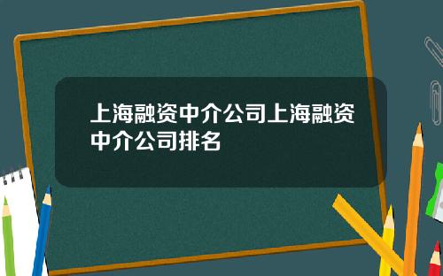 上海融资中介公司上海融资中介公司排名