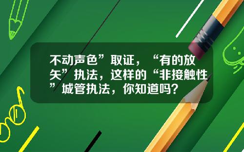 不动声色”取证，“有的放矢”执法，这样的“非接触性”城管执法，你知道吗？