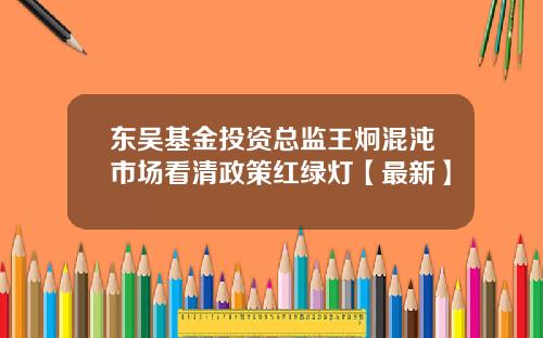 东吴基金投资总监王炯混沌市场看清政策红绿灯【最新】