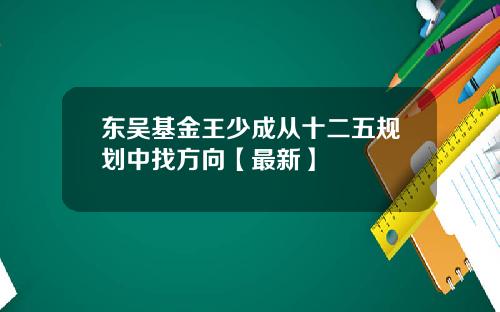 东吴基金王少成从十二五规划中找方向【最新】