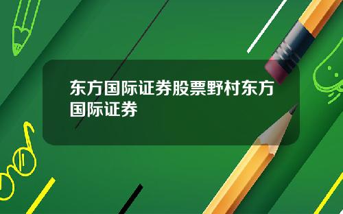 东方国际证券股票野村东方国际证券