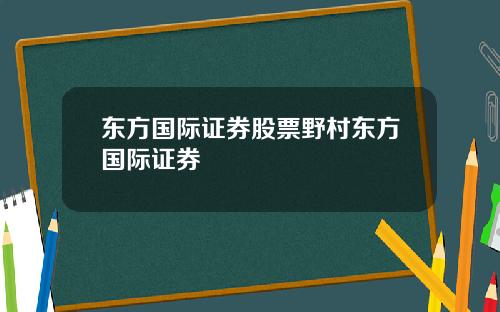 东方国际证券股票野村东方国际证券