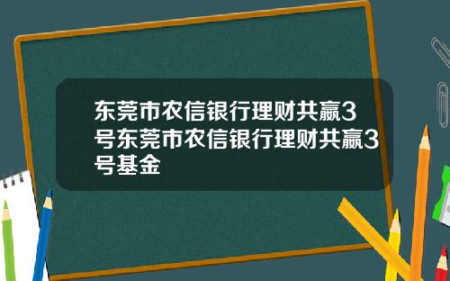 东莞市农信银行理财共嬴3号东莞市农信银行理财共嬴3号基金
