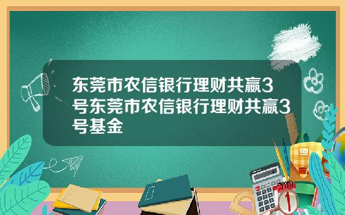 东莞市农信银行理财共嬴3号东莞市农信银行理财共嬴3号基金
