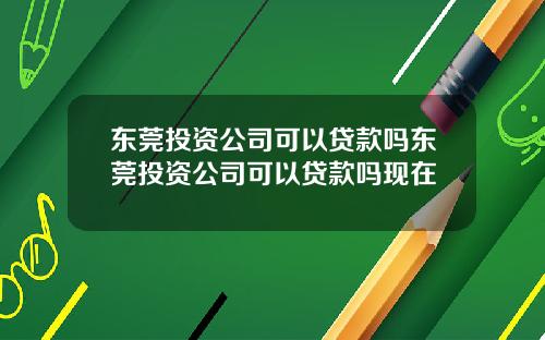 东莞投资公司可以贷款吗东莞投资公司可以贷款吗现在