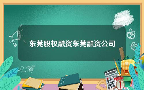 东莞股权融资东莞融资公司