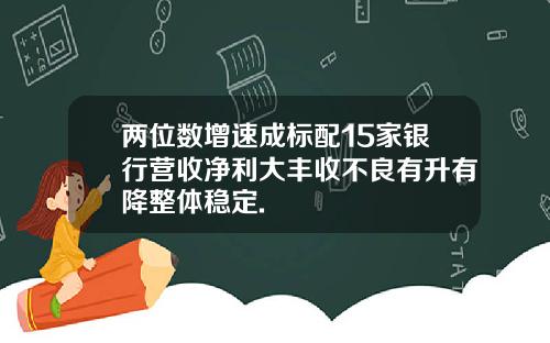 两位数增速成标配15家银行营收净利大丰收不良有升有降整体稳定.