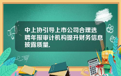 中上协引导上市公司合理选聘年报审计机构提升财务信息披露质量.