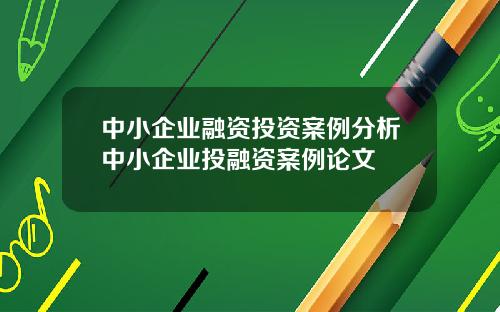中小企业融资投资案例分析中小企业投融资案例论文