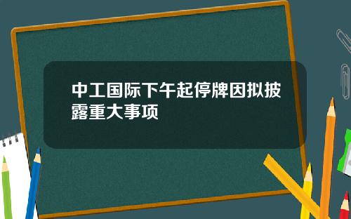 中工国际下午起停牌因拟披露重大事项