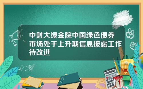 中财大绿金院中国绿色债券市场处于上升期信息披露工作待改进
