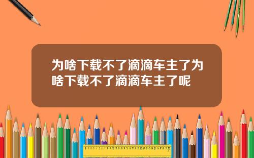 为啥下载不了滴滴车主了为啥下载不了滴滴车主了呢