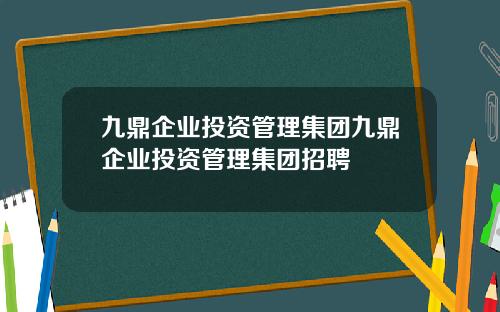 九鼎企业投资管理集团九鼎企业投资管理集团招聘