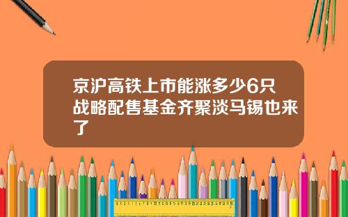 京沪高铁上市能涨多少6只战略配售基金齐聚淡马锡也来了