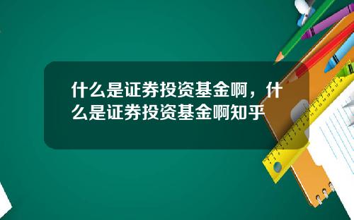 什么是证券投资基金啊，什么是证券投资基金啊知乎