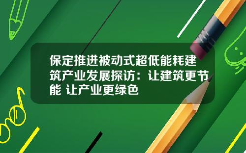 保定推进被动式超低能耗建筑产业发展探访：让建筑更节能 让产业更绿色