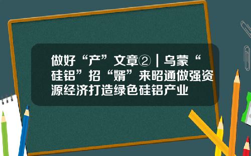 做好“产”文章②｜乌蒙“硅铝”招“婿”来昭通做强资源经济打造绿色硅铝产业