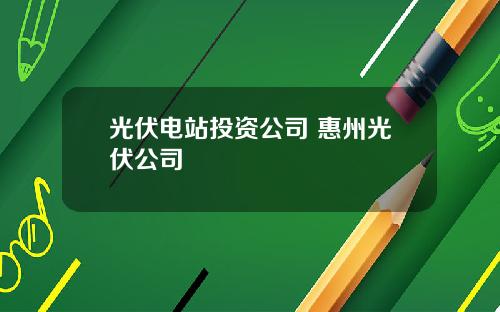 光伏电站投资公司 惠州光伏公司