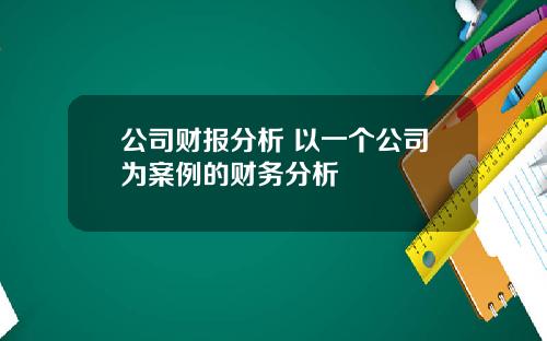 公司财报分析 以一个公司为案例的财务分析