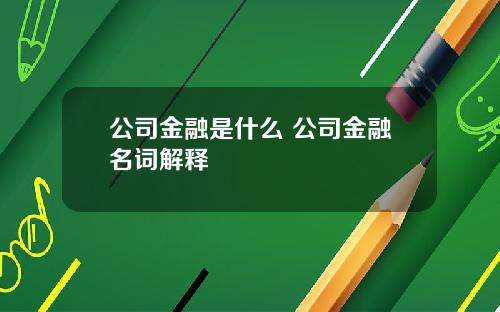 公司金融是什么 公司金融名词解释
