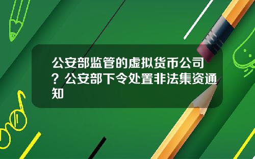 公安部监管的虚拟货币公司？公安部下令处置非法集资通知