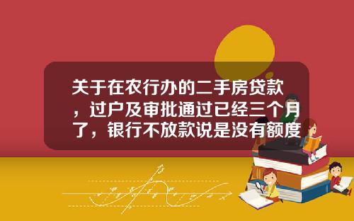 关于在农行办的二手房贷款，过户及审批通过已经三个月了，银行不放款说是没有额度，要怎么解决啊？的一些介绍